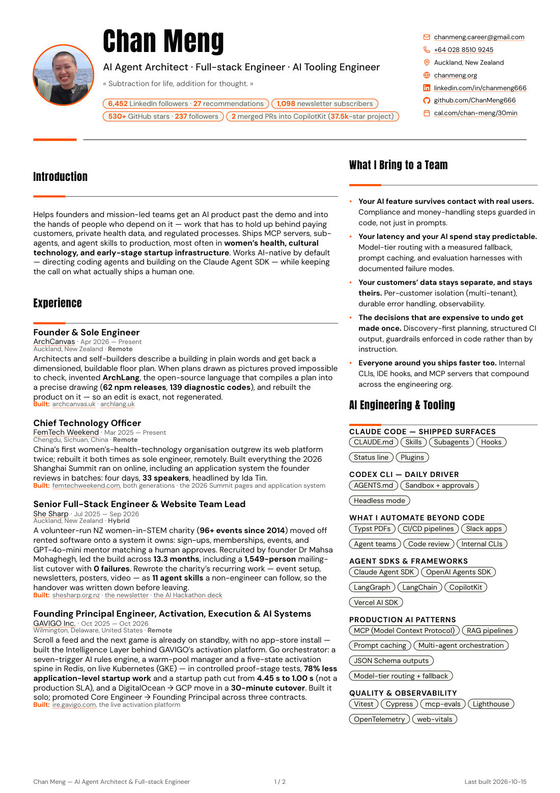 Résumé, page 1 of 2